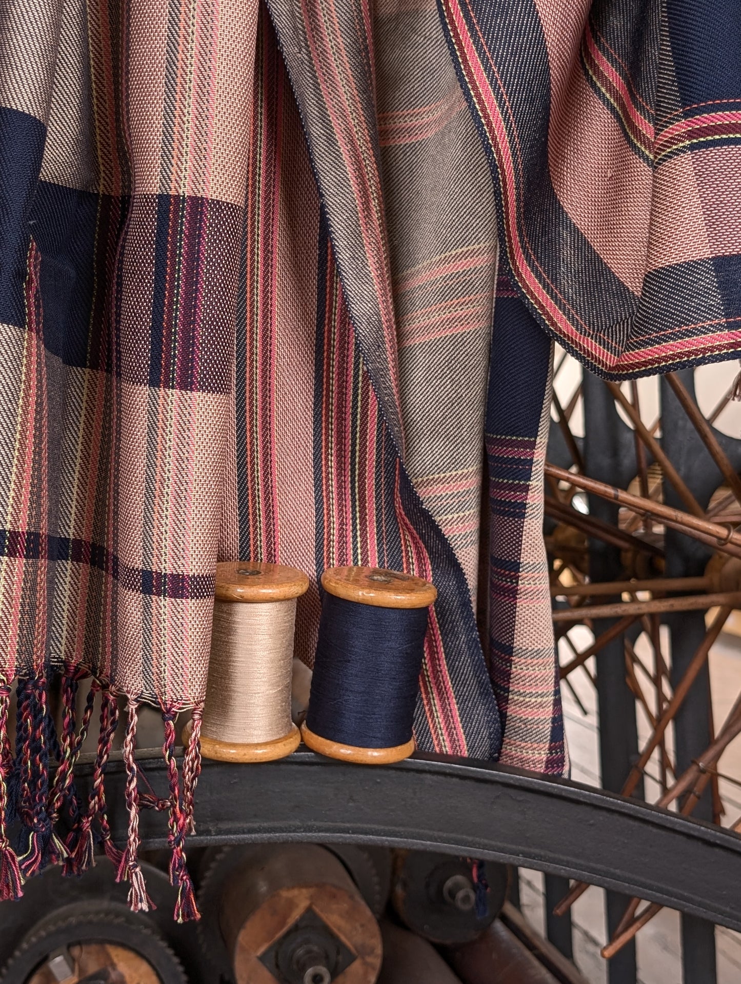 Cotton Throw - Mushroom With Navy