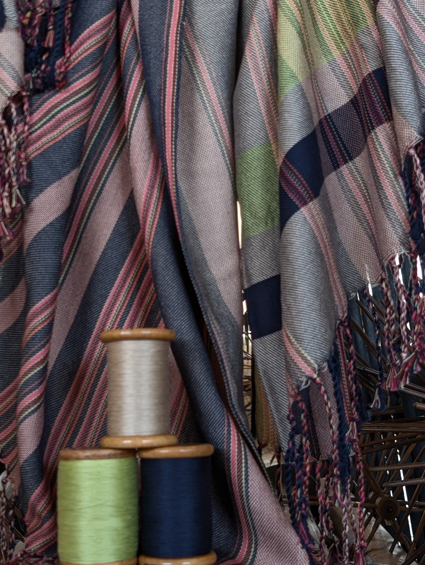 Cotton Throw - Mushroom With Navy & Leaf