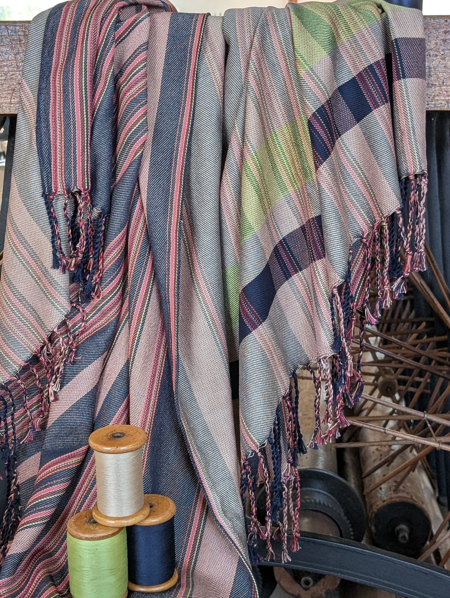 Cotton Throw - Mushroom With Navy & Leaf