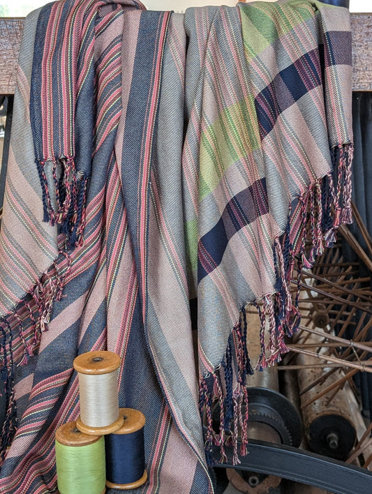 Cotton Throw - Mushroom With Navy & Leaf